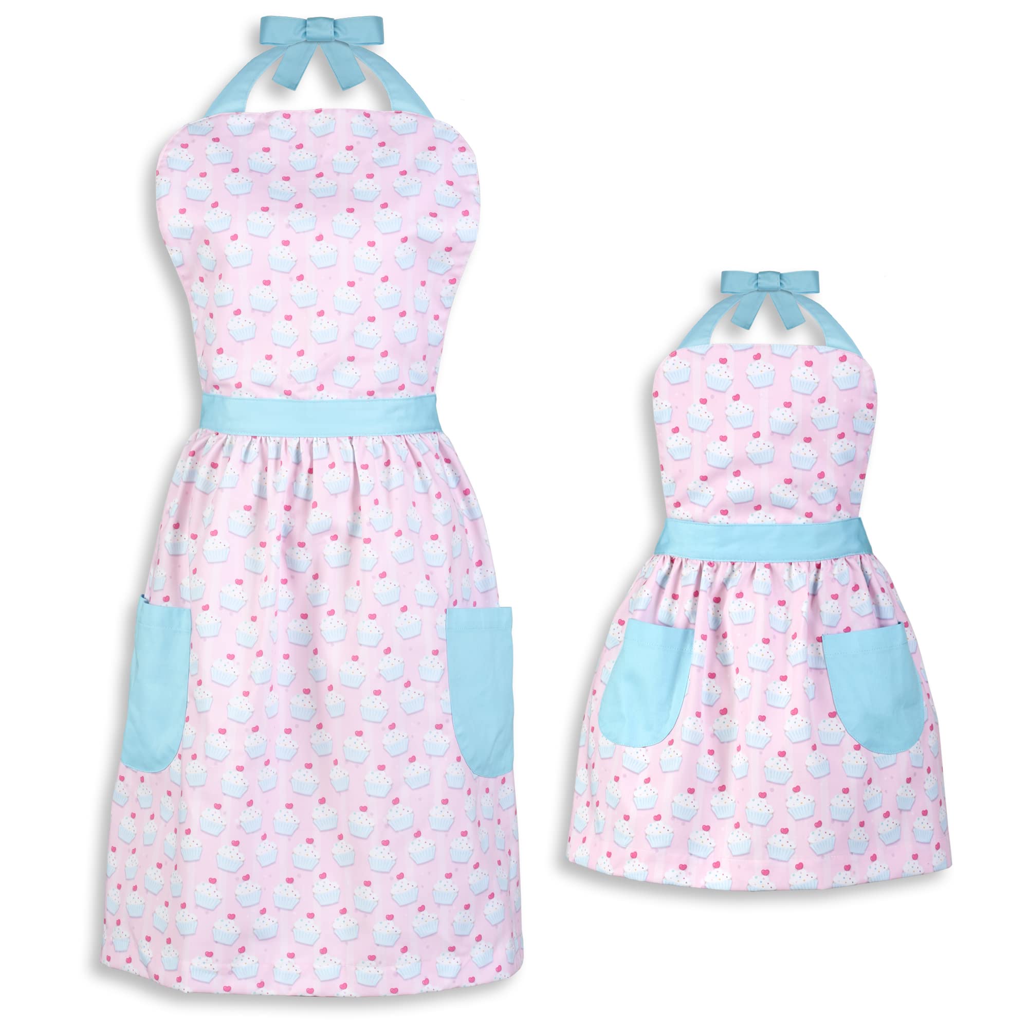 Plum Hill Cupcake Mommy and Me Aprons Set for Mother Daughter Matching Aprons for Kids and Adults - Cooking Baking, Spring Colors