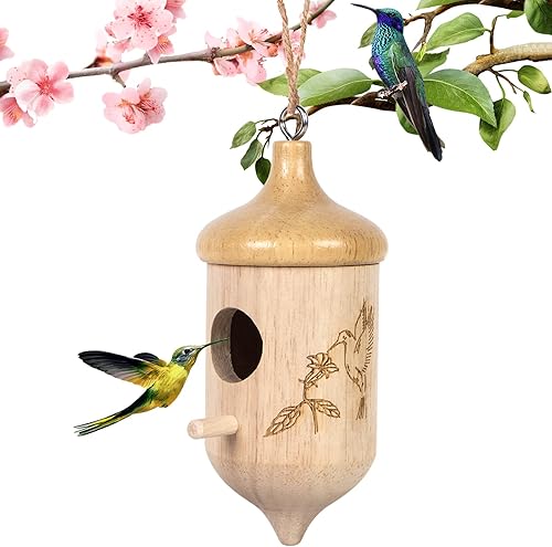 Casa de colibrí, 2023 casas de colibrí de madera con hongos para exteriores para anidar, regalos de jardinería, decoración del jardín del hogar,