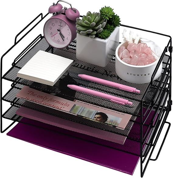 Metal Desk Organizer Tray 3 Tier Stackable Letter Tray, Office Desk