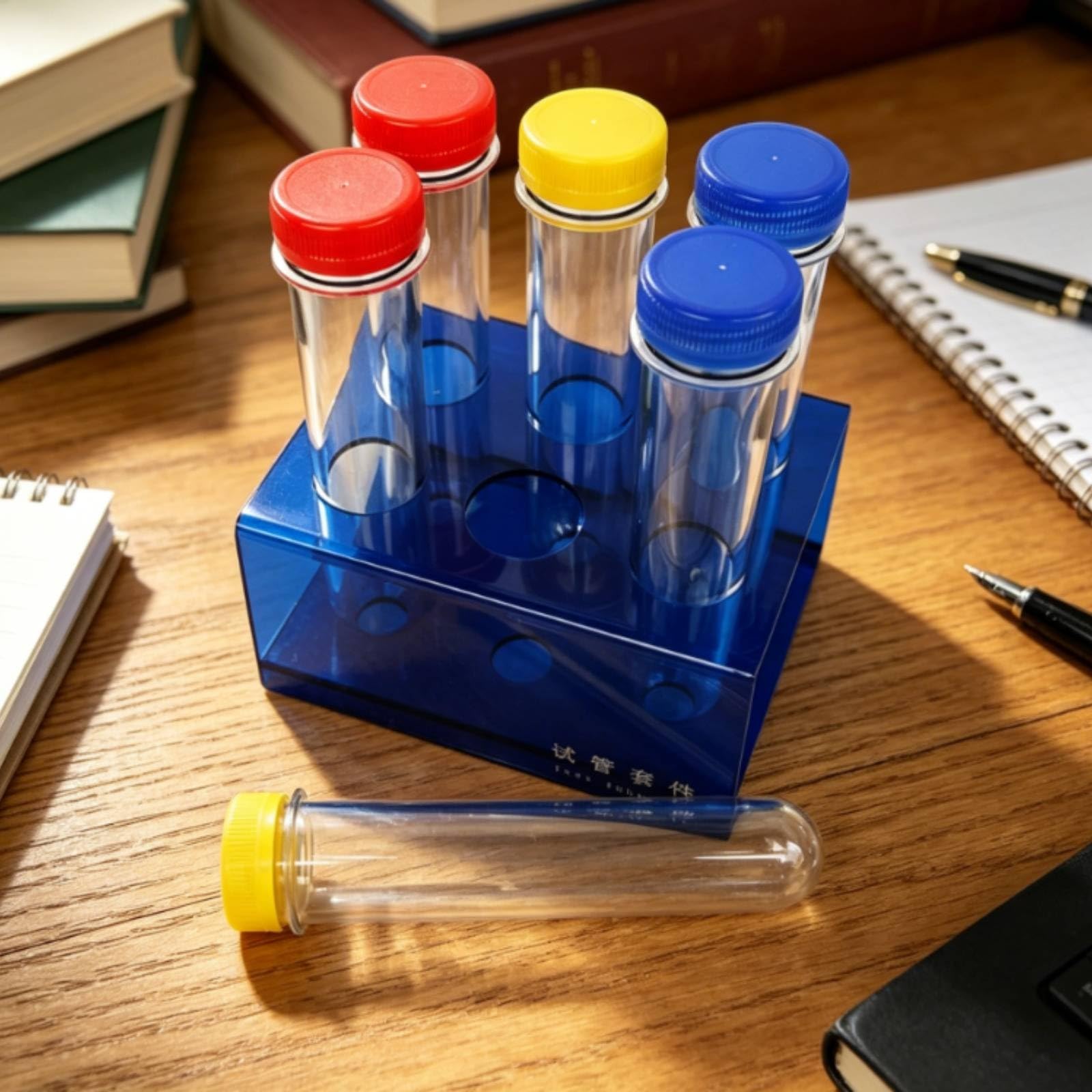 Reagenzglas-Set transparent Reagenzgläser mit Schraubverschluss gerippt Reagenzglashalter mit Röhrchen für Kinder, Chemieunterricht