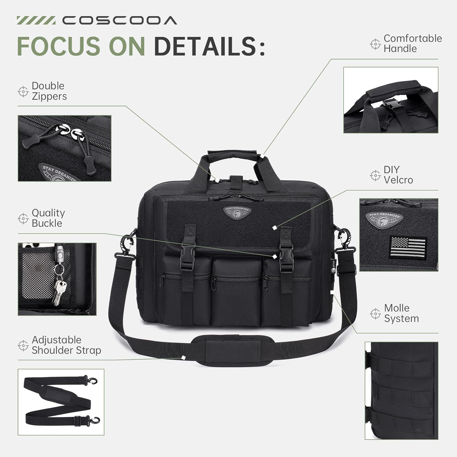 Large Tactical Laptop Bag for Men, Military 17.3 Inch Computer Bag Briefcase with Passport Wallet, Carry on Messenger Bag - Image 5