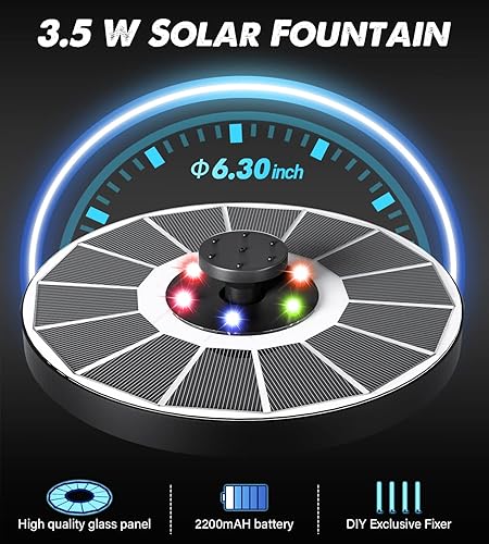 Miniatura 5 de Panel solar de vidrio con batería de 2200 mAh, fuente de agua solar flotante de 3.5 W con 4 varillas fijas, bomba solar para baño de pájaros, Panel