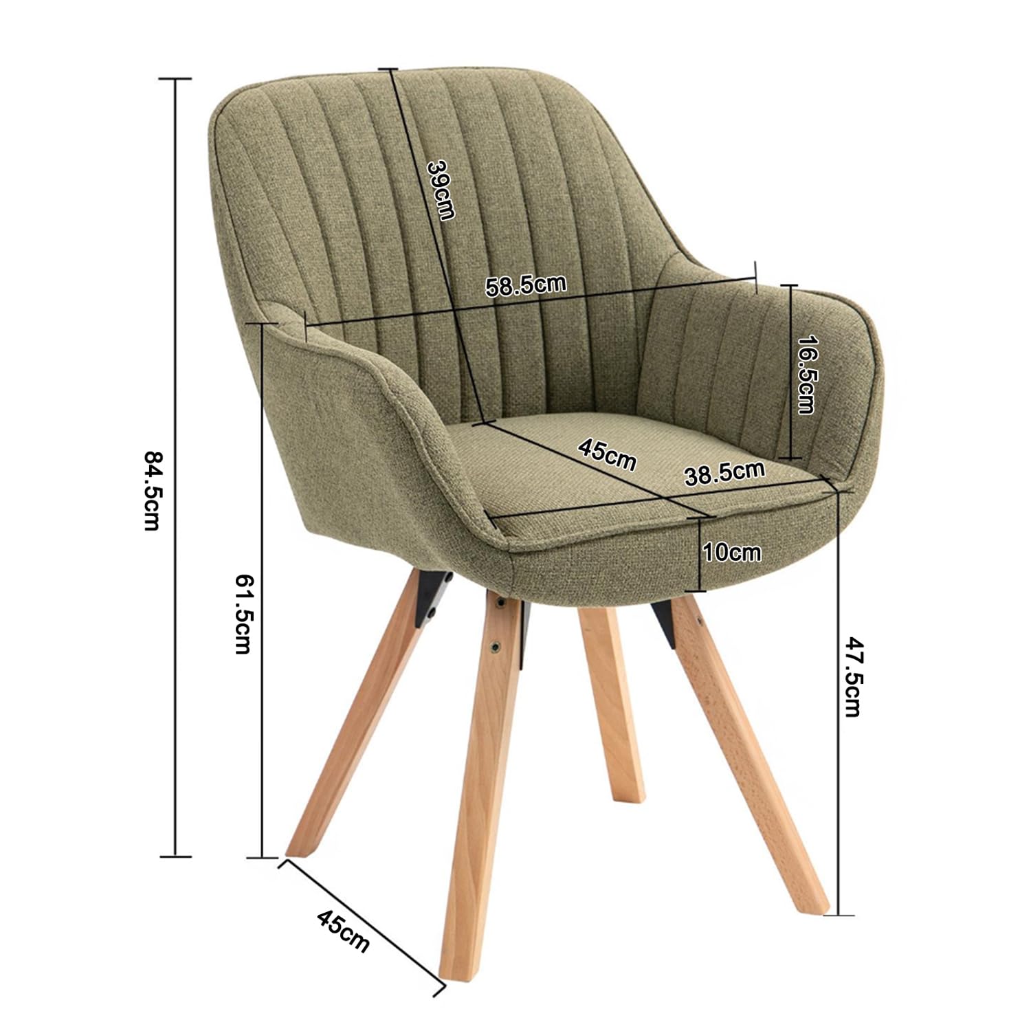 MEUBLE Cosy Esszimmerstühle Drehbar 1 Stück Küchenstuhl Polsterstuhl Drehstuhl mit Armlehne Sessel Schminkstuhl aus Stoff Massivholzbeine für Esszimmer Wohnzimmer Arbeitszimmer, Grün