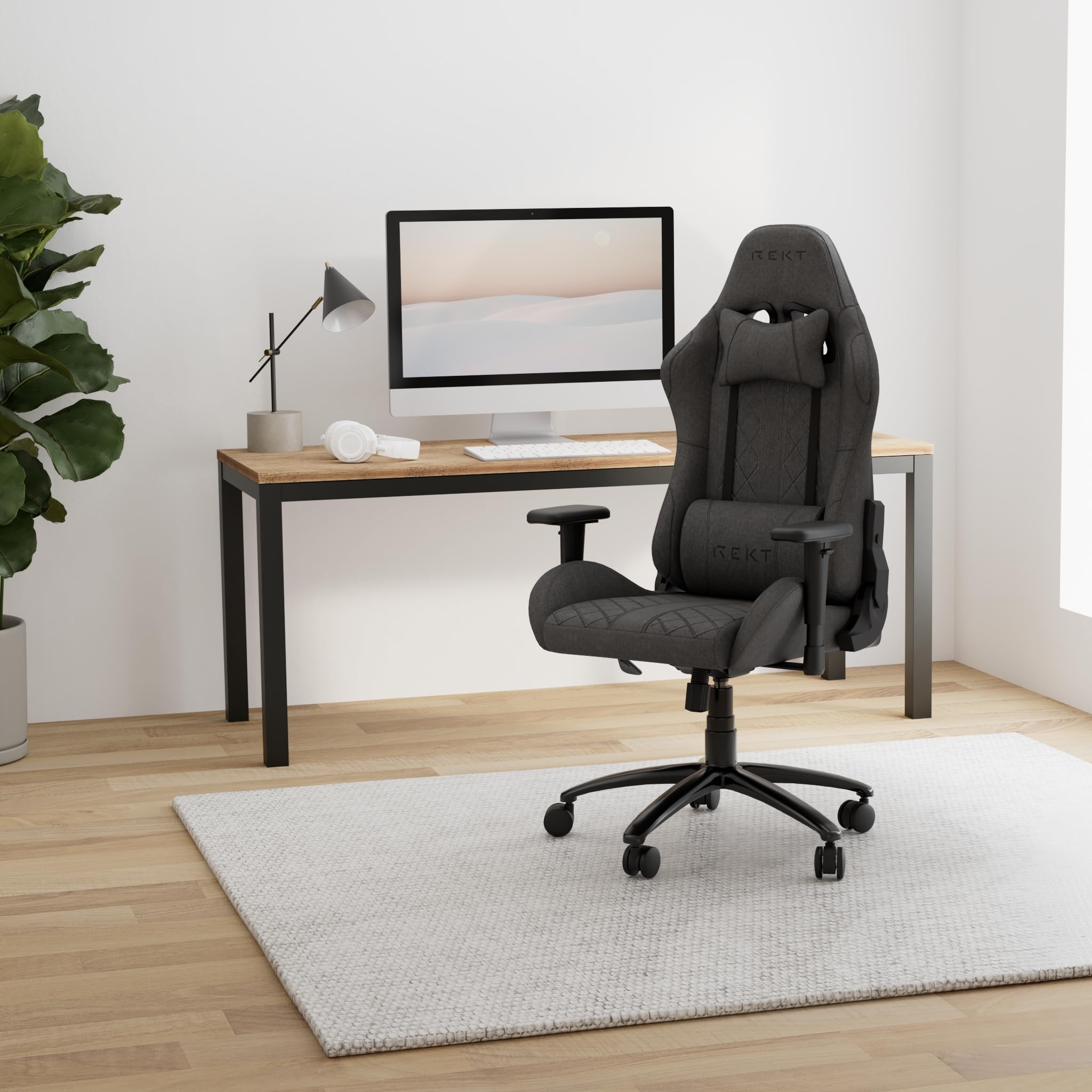 REKT ULTIM8-RS - Chaise Gaming en Tissu Premium - Inclinable à 160 ° - Accoudoirs 3D - Coussin Ajustable pour La Nuque - Coussin Lombaire - Chaise de Bureau Supporte 150 Kg (Noir)