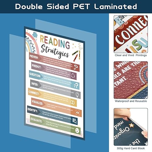 Miniatura 3 de Colarr 13 pósteres de lectura bohemios para decoración de aula, estrategias de lectura, juego de tablón de anuncios, decoración de esquina de