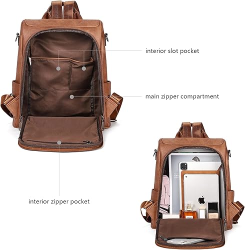 Miniatura 4 de Bromen - Mochila tipo bolso de mano de piel antirrobo para mujer a la moda, L