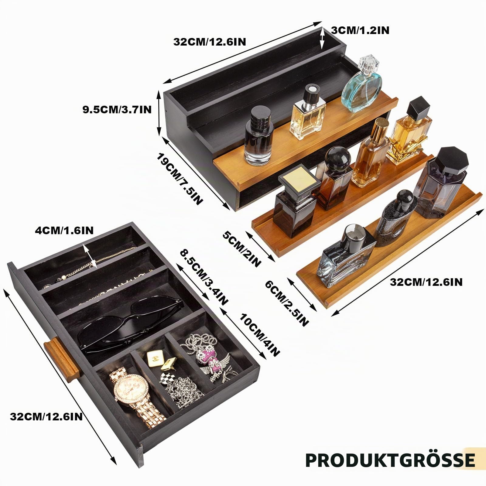 Köln Organizer 3-Ebenen für Display mit Schublade | Köln Ständer mit Aufbewahrung Deko, Displayständer für Kosmetik und Accessoires,Schmuckaufbewahrung Badezimmer Schlafzimmer