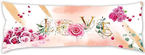 Cuteiush Love Rose - Funda de almohada de cuerpo grande suave larga con patrón de dos lados lavable protector de almohada con cremallera oculta para
