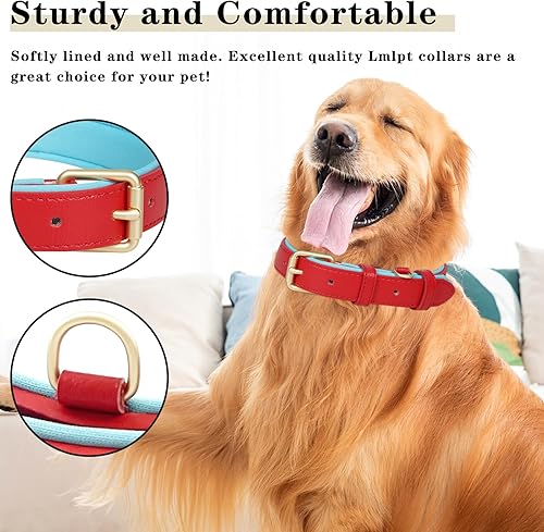 Miniatura 2 de Lmlpt Collar de perro de cuero rojo para perros grandes, medianos y pequeños, de cuero genuino, suave, acolchado, ajustable, grueso, con anillo en D