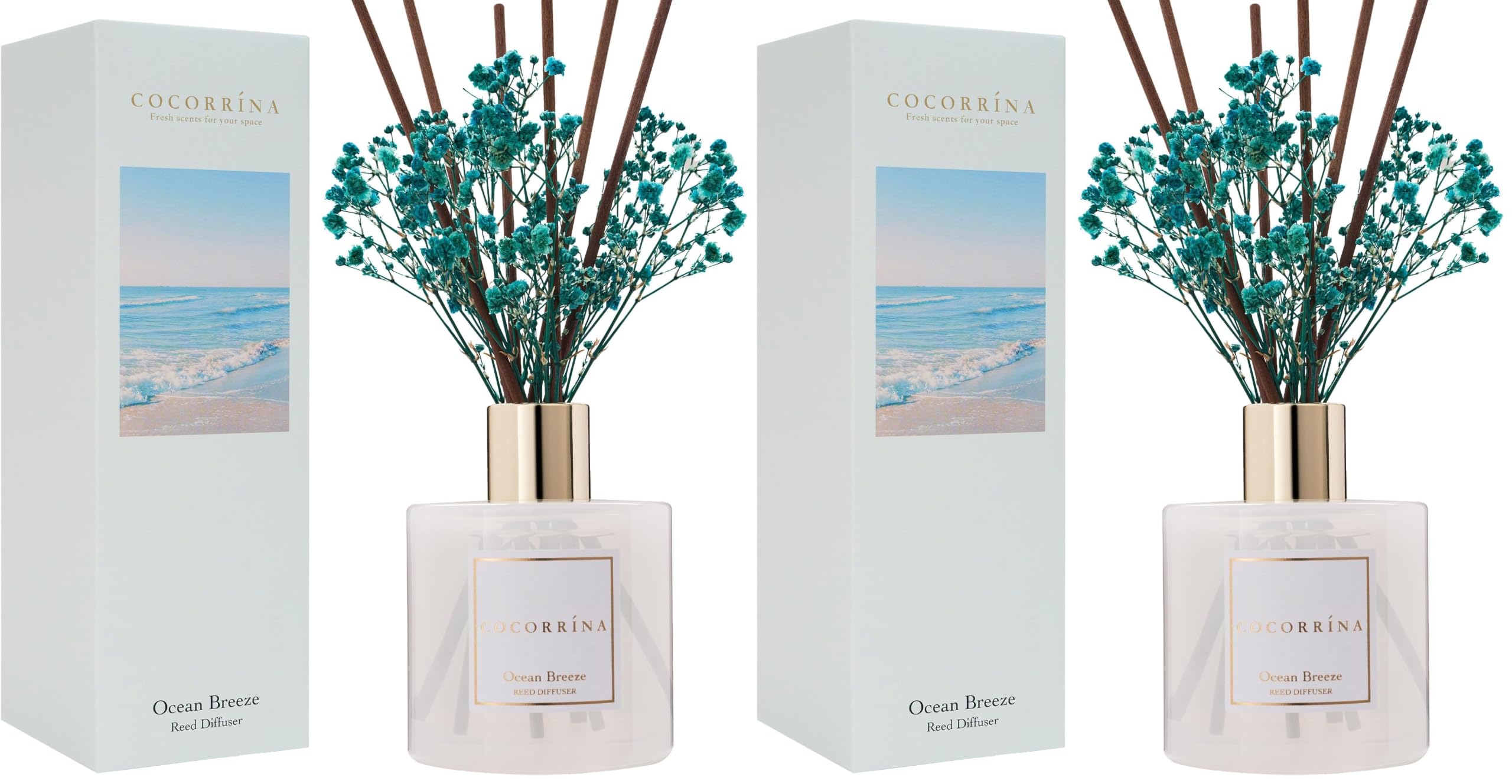 COCORRÍNA Reed Diffuser - Ocean Breeze Scented Diffuser with 8 Sticks Home Fragrance Reed Diffuser for Bathroom Shelf Decor (Pack of 2)