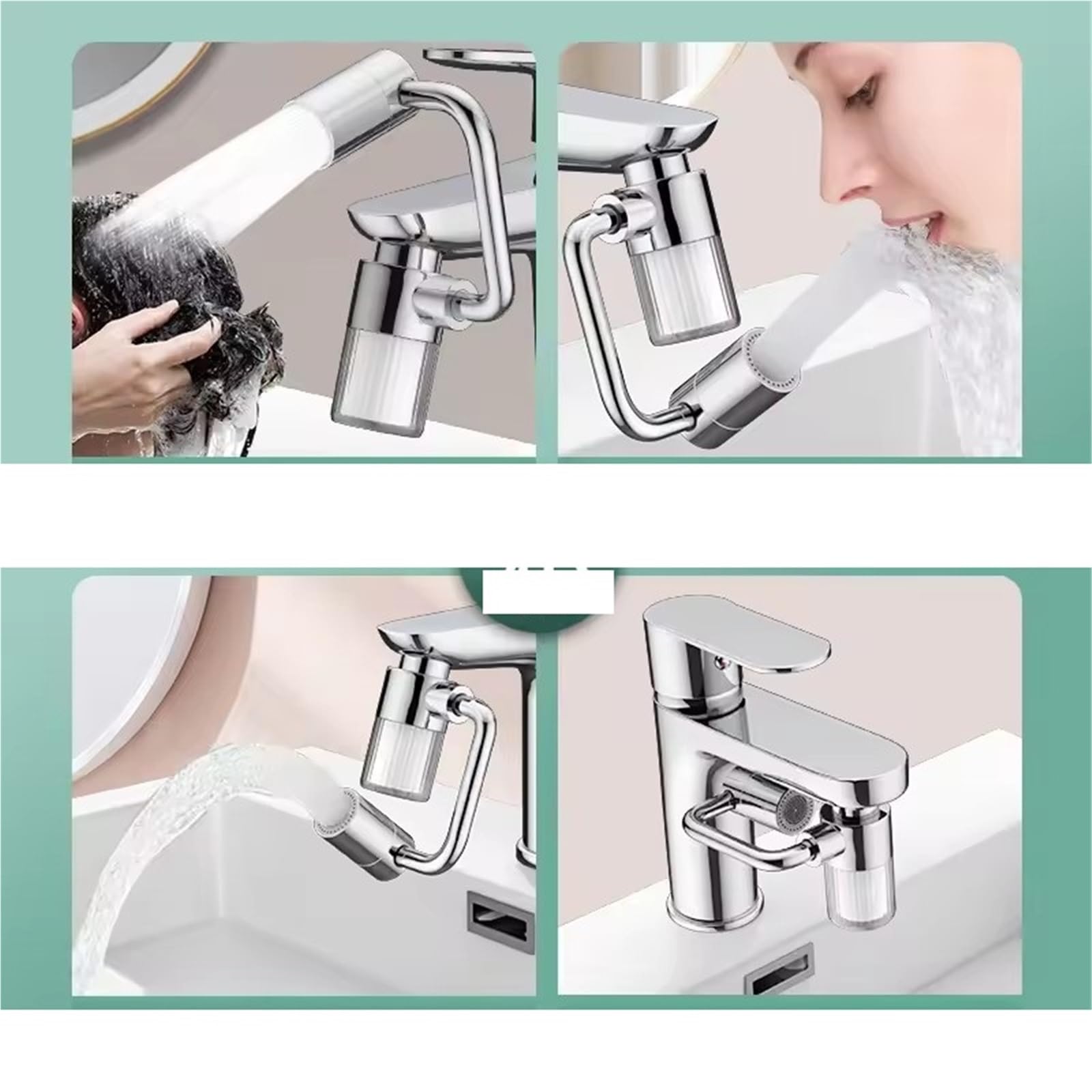 Extensor de grifo purificador agua giratorio 1440° metal con filtro, boquillas 2 modos, extensión, aireador para Cocina(Silver)
