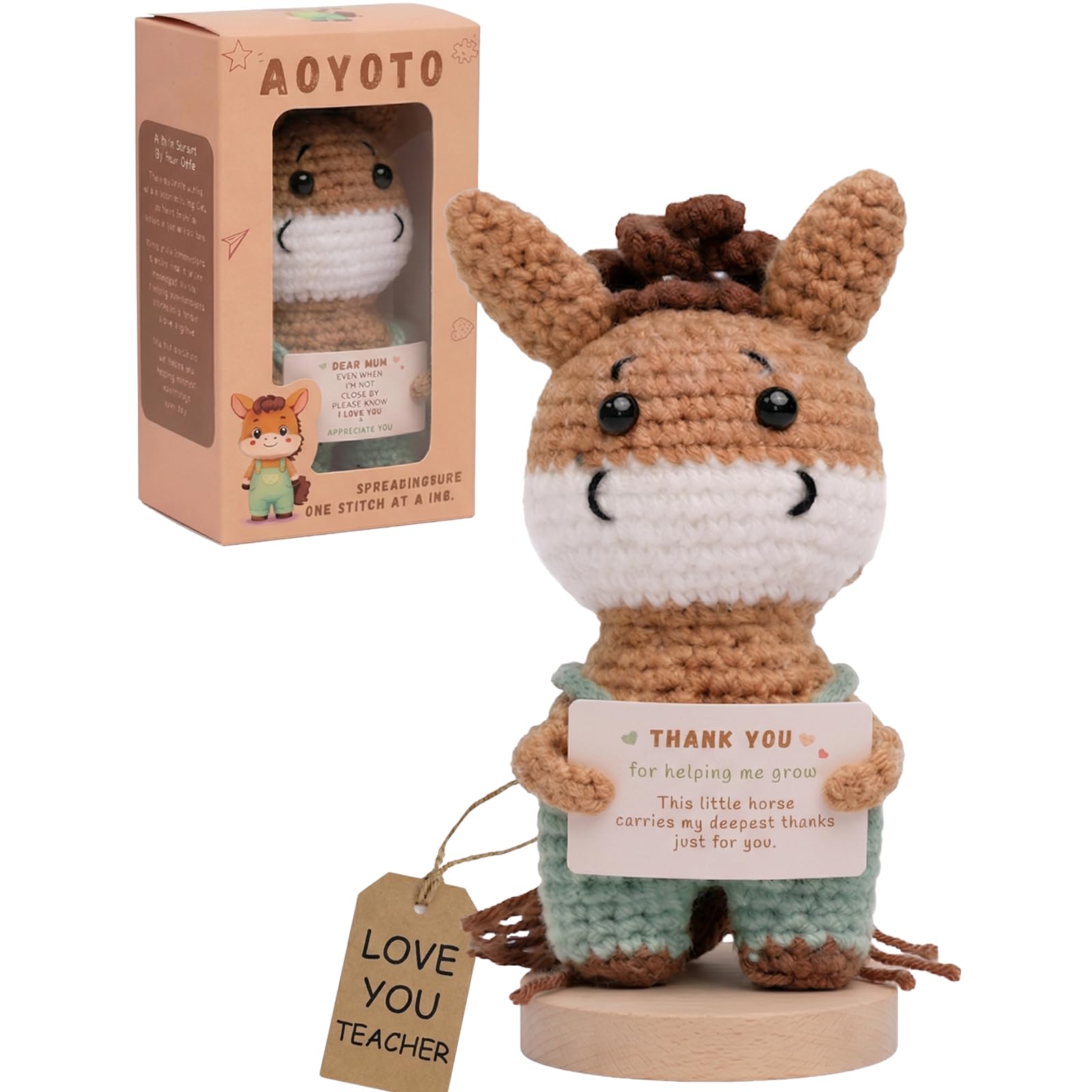 AOYOTO Thank You Teacher Gifts for Women - Handmade Crochet Positive Little Horse Appreciation Desk Decor - Birthday for Women Teachers Friends Famlies