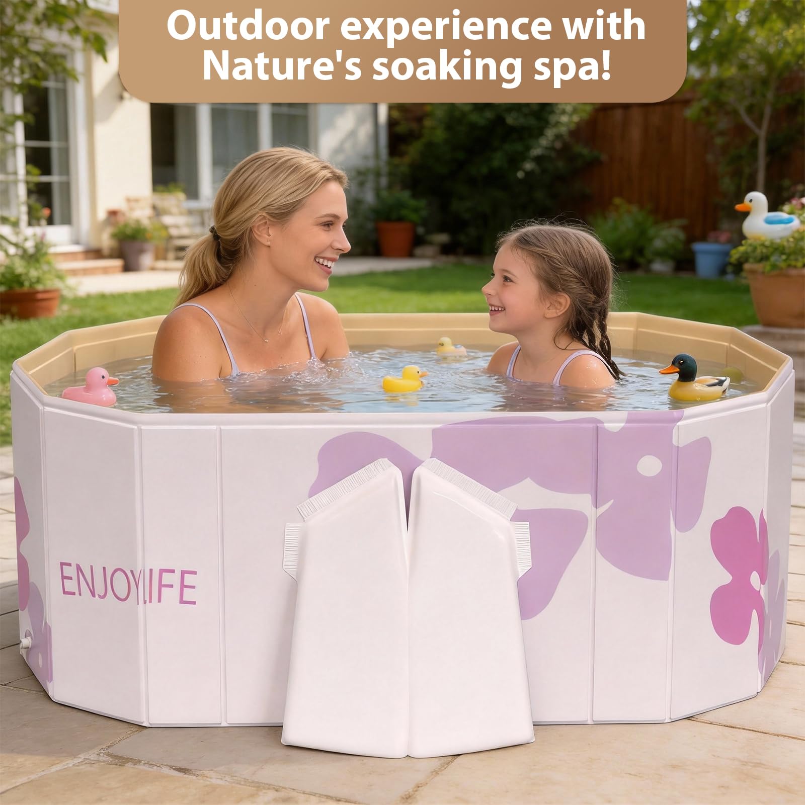 Vasca da bagno pieghevole per adulti – Vasca da bagno indipendente portatile, ideale per SPA a casa, all'aperto e per la famiglia 120 x 52 x 45 cm (bianco)