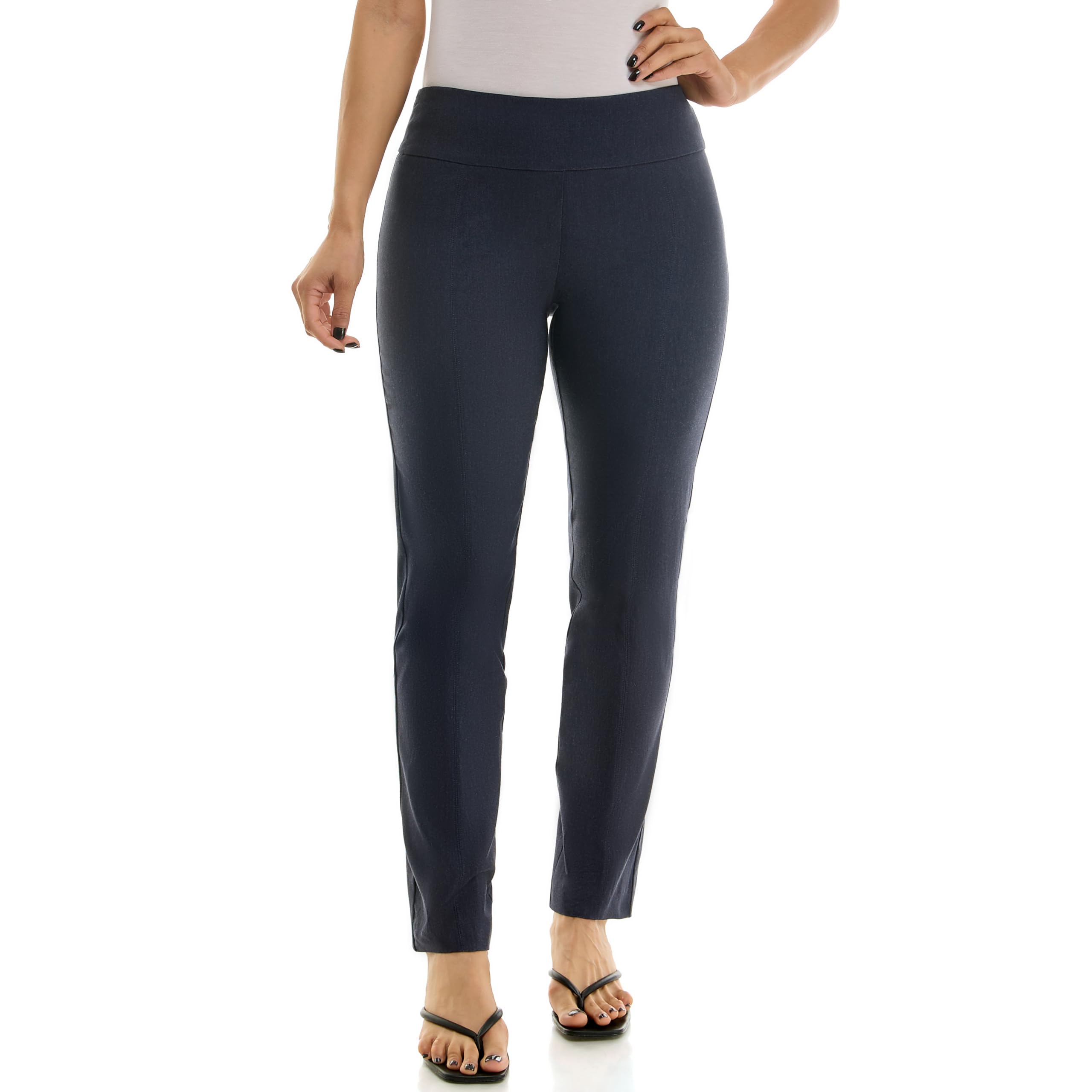 Zac Rachel Womens Millennium Fabric - Slim Leg Pull-On Pant Heathered Navy 24W