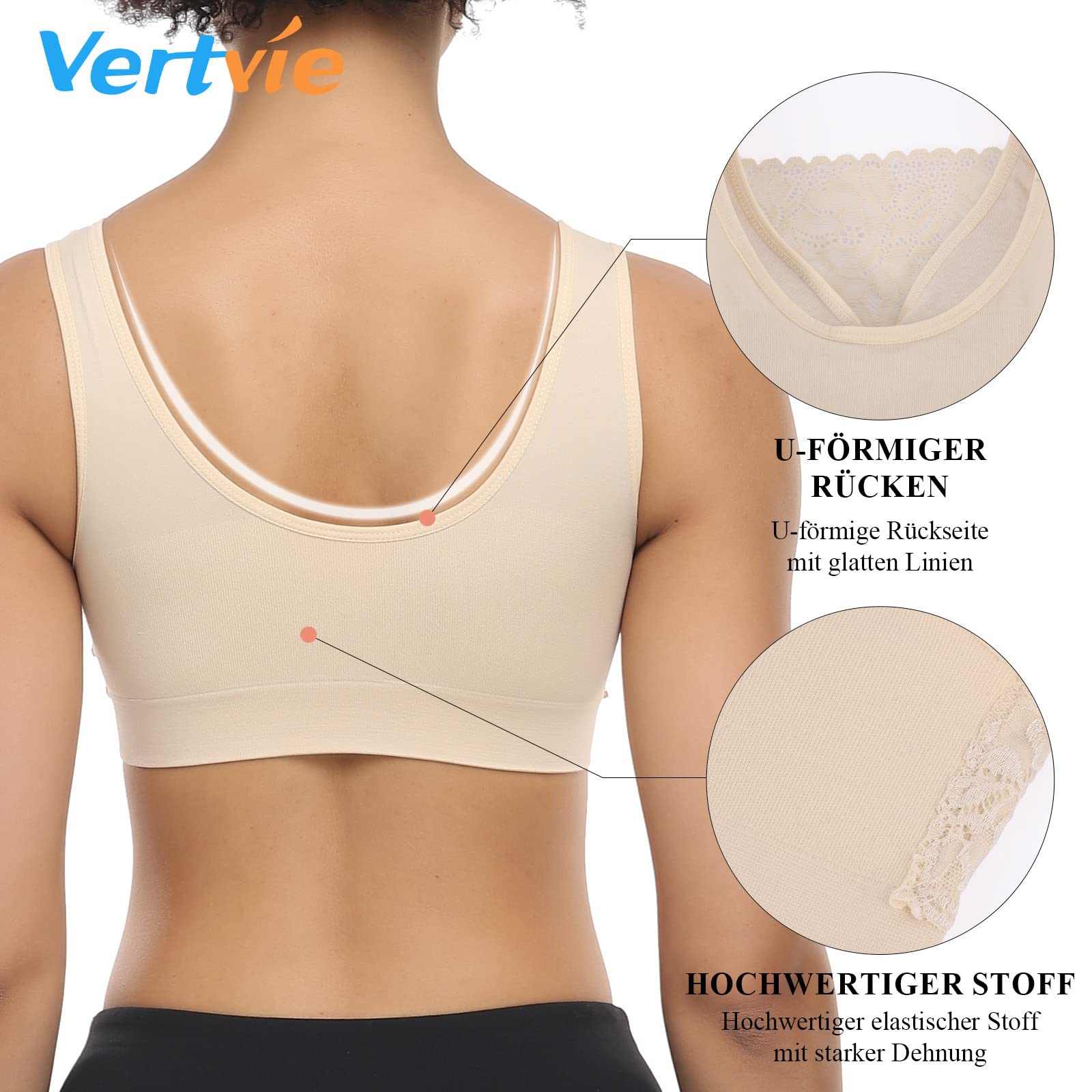 Vertvie Sujetador Deportivo Brasieres para Dama Confortables sin Tiras Apto para Dormir Yoga Run Bra para Mujer 3st