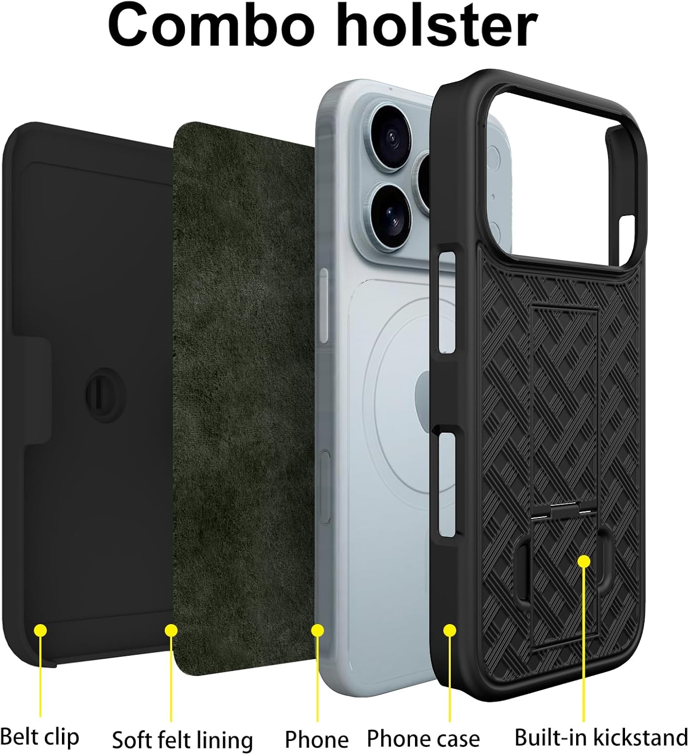 Ailiber Designed for iPhone 17 Pro Max Case with Stand, iPhone 17 Pro Max Belt Clip Holster with Camera Lens&Screen Protector, Swivel 2-in-1 Holder, Slim Shockproof Pouch Full Body Phone Cover-Black - Image 3