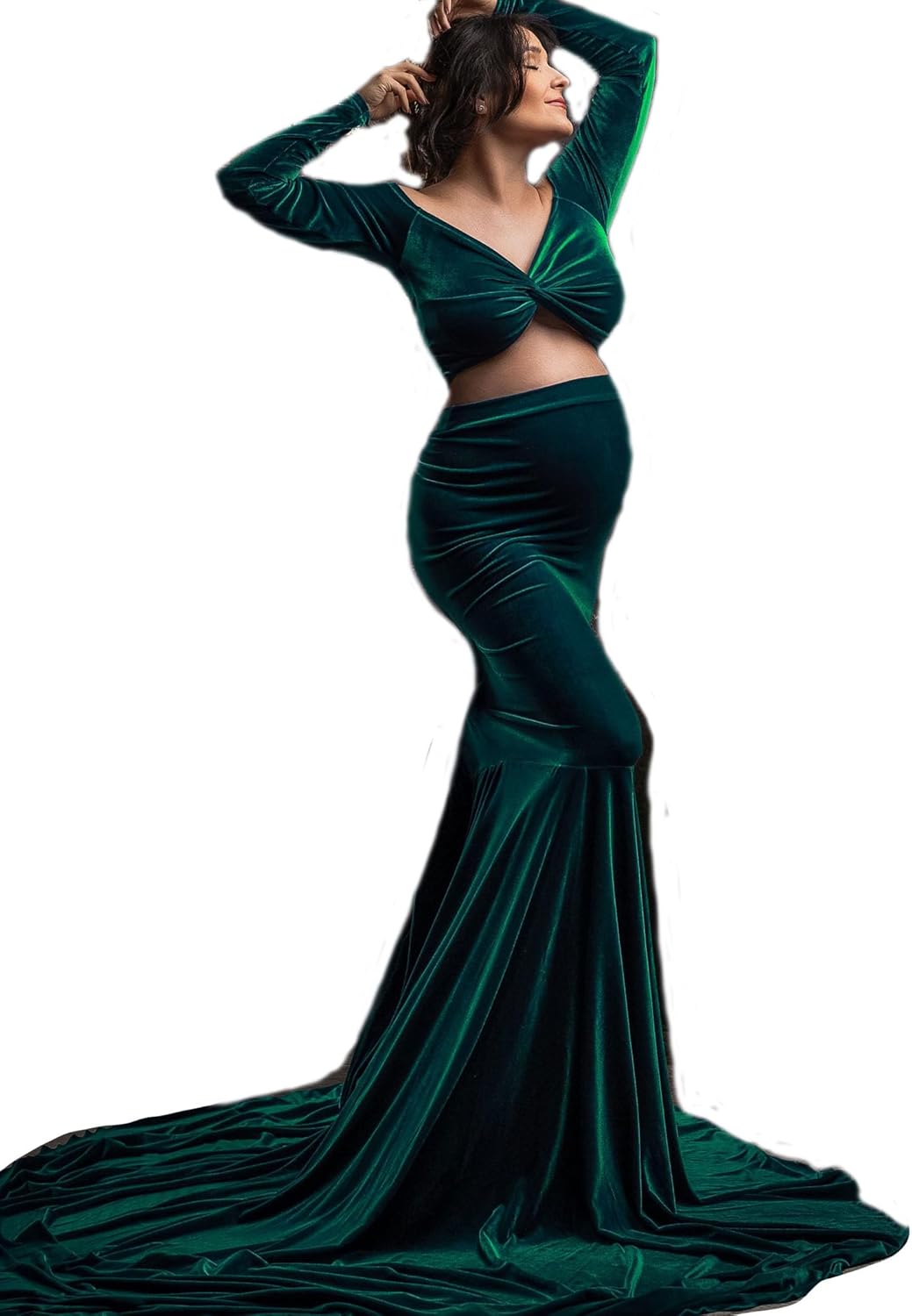 Maternity Velvet Mermaid Skirt and Crop Top with Long Sleeves for maternity photo sessions