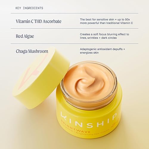 Miniatura 2 de Kinship Brightwave Crema iluminadora de vitamina C debajo de los ojos para pieles sensibles, tratamiento de ojeras debajo de los ojos, disminuye las