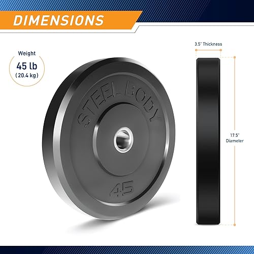 Miniatura 9 de Steelbody - Placa de peso para defensa de goma olímpica de 4.53 Kg.  11.33 Kg.  15.87 Kg.  20.41 Kg Pesas de entrenamiento