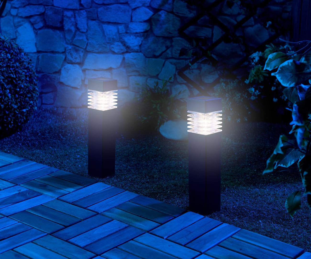 Lunartec Solarleuchte Garten: 6er-Set Moderne Solar-LED-Wegeleuchten mit Dämmerungs-Sensor (Gartenleuchten Solar, Solarleuchten-Set, Lampe)