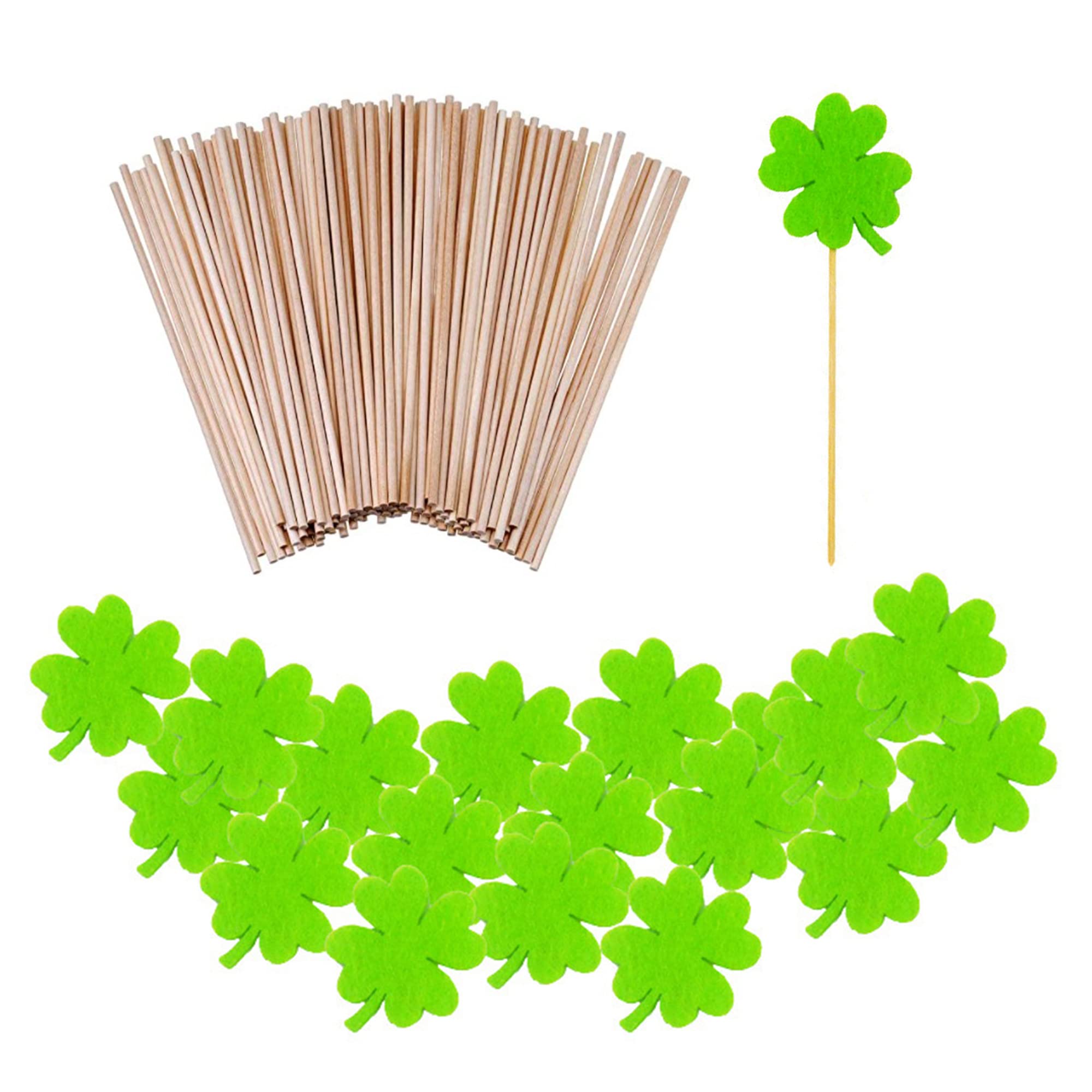 100 Pezzi Quadrifoglio Portafortuna In Feltro - Verde, Per Decorazione San Patrizio, Fai Da Te - Foto 5