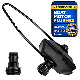Five Oceans Outboard Motor Muffs, Boat Motor Flusher, Black PVC Marine Grade Muffs, Coated Steel Bracket, Includes Garden Hose Connector & Quick Connect Adapter