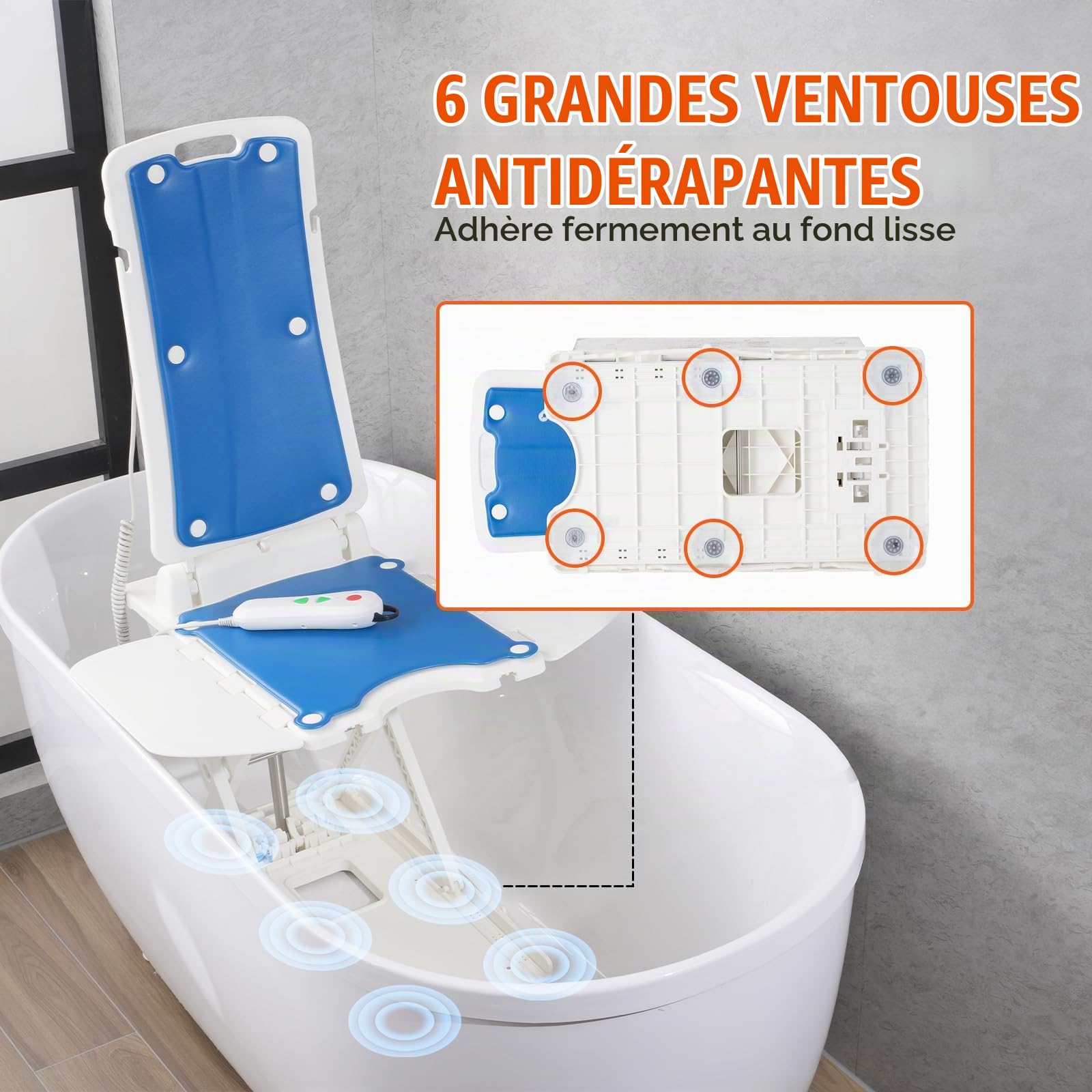 VEVOR Elévateur de Bain électrique, 77 à 507 mm, appareils pour soulever Les Vieux du Sol, supporte jusqu'à 140,6 kg, Inclinaison à 45 ° pour Inclinaison Confortable, pour Personnes âgées, Patients