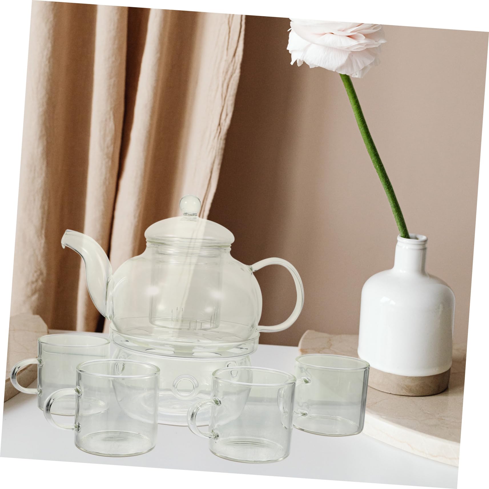 VICASKY Kung Fu Teekanne Satz Aus Hitzebeständigem Glas Mit Kerzenhalter Teekanne Inklusive Filter Und 4 Teetassen Für Aromatisches Teekochen Und Teegenuss