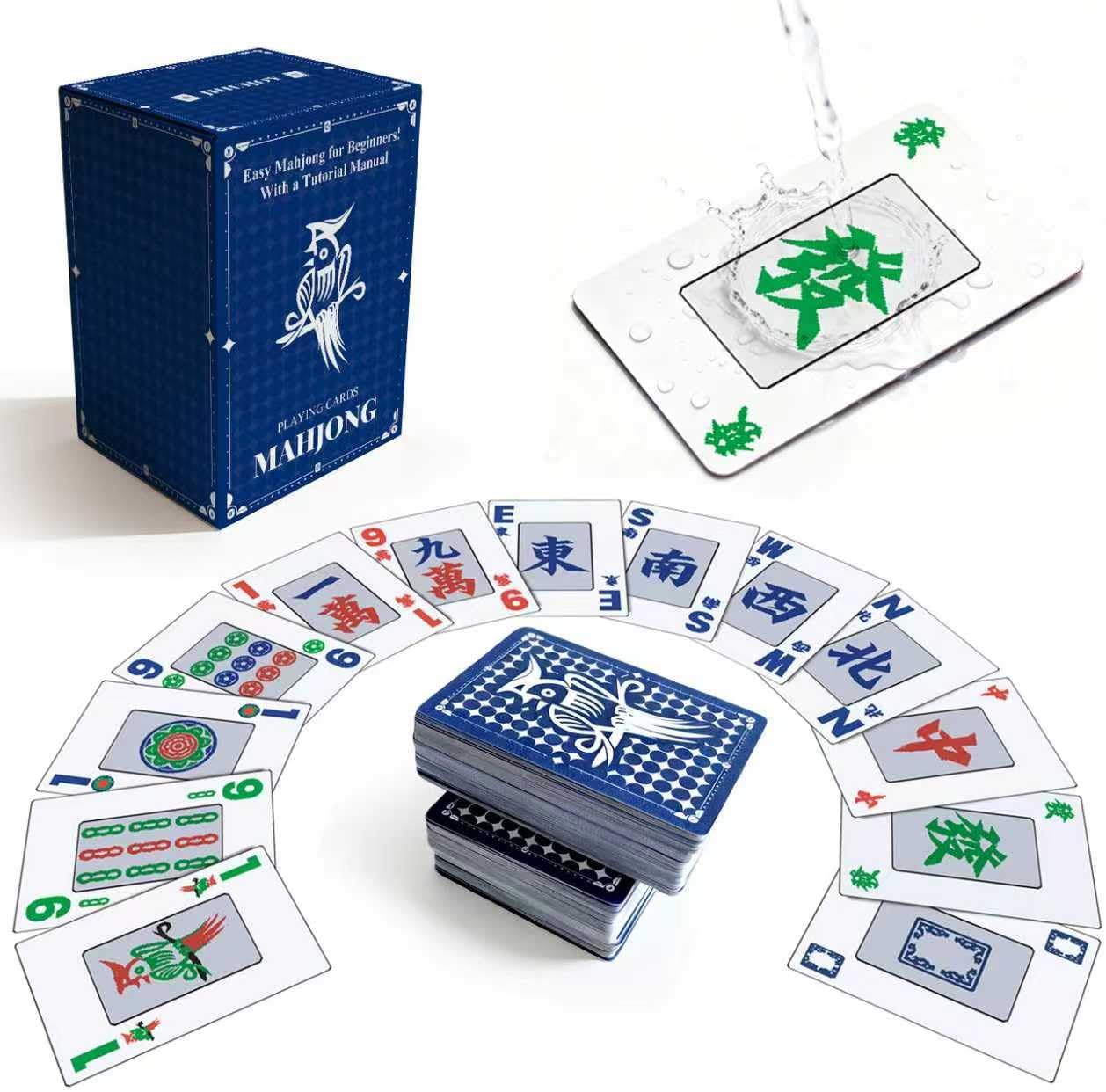 144-Pcs China Mahjong Playing Cards - Waterproof & Non-Slip PVC Material, Large Font for Easy Reading, Durable & Portable, Ideal for Beginners & Elderly, Perfect for Travel, Camping[專業中式麻將]