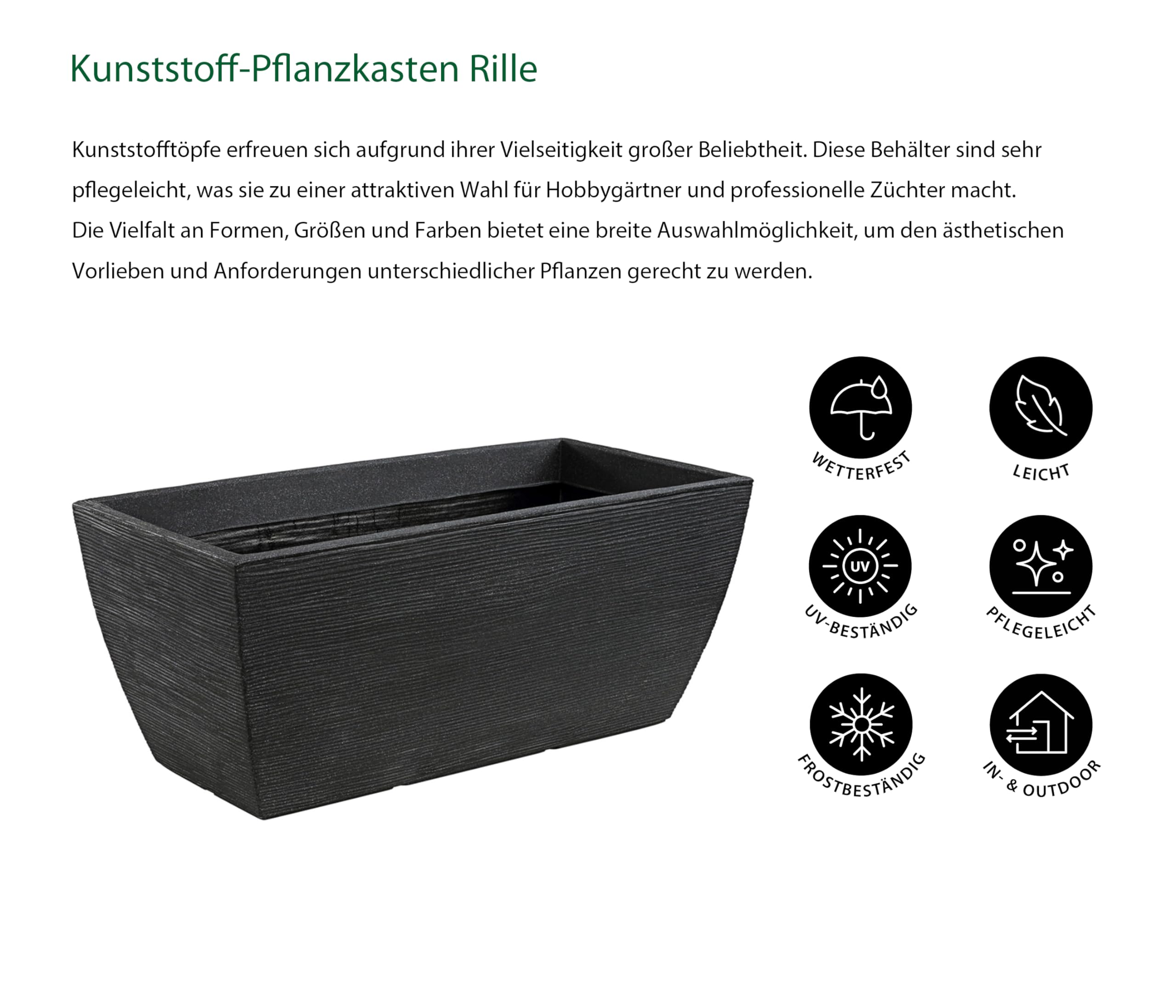 Dehner Blumenkasten Rille, ca. 80 x 40 x 34 cm, Kunststoff, anthrazit