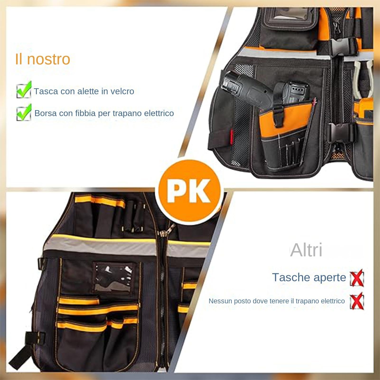 Gilet Portautensili Per Falegnami - Giacca Da Lavoro 62x60x1 Cm Con Tasche Multiple | Gilet Porta Attrezzi Da Lavoro Da Uomo In Tessuto Oxford | Gilet Con Cinghie Regolabili Con Tasca Per La Riparazio