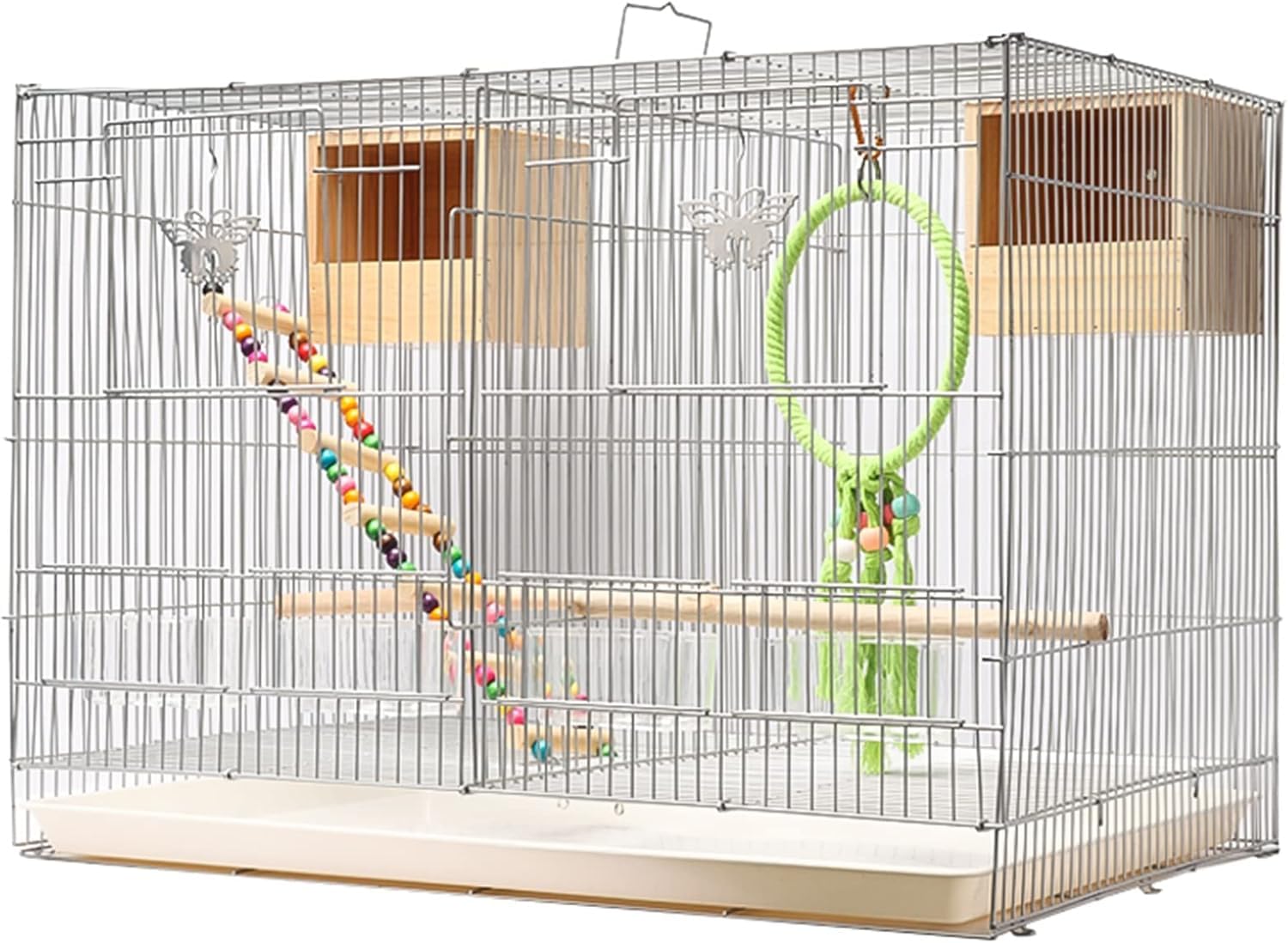 Jaula para Loros, Jaula de Vuelo, Jaula de Vuelo para pájaros de Acero Inoxidable de 24 Pulgadas con Escalera en el Techo para cacatúas, periquitos y pájaros