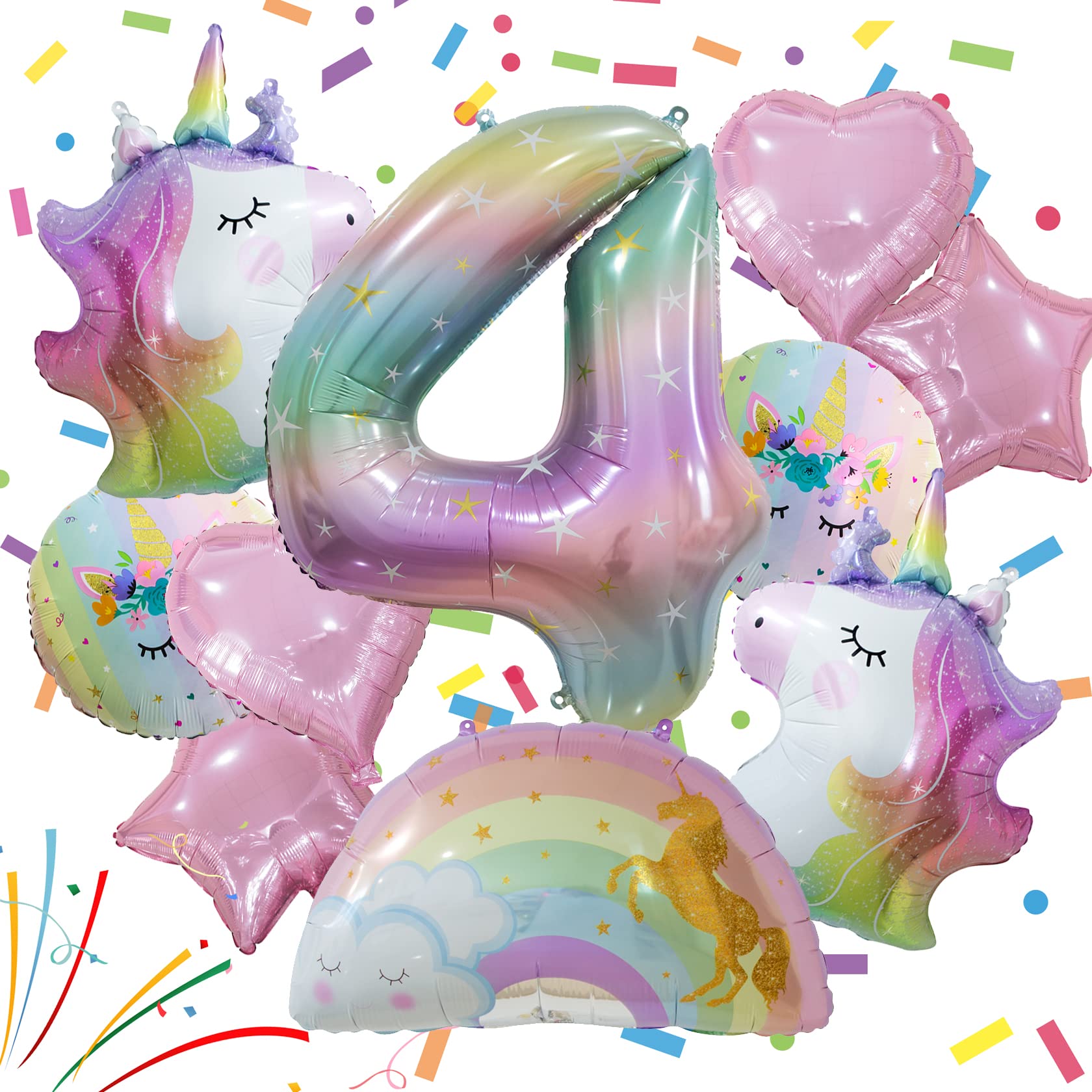 Unicorn Birthday Party Decorations for Girls With Heart Star Rainbow Balloons - Wedding Baby Shower Party Supplies (Number 4)