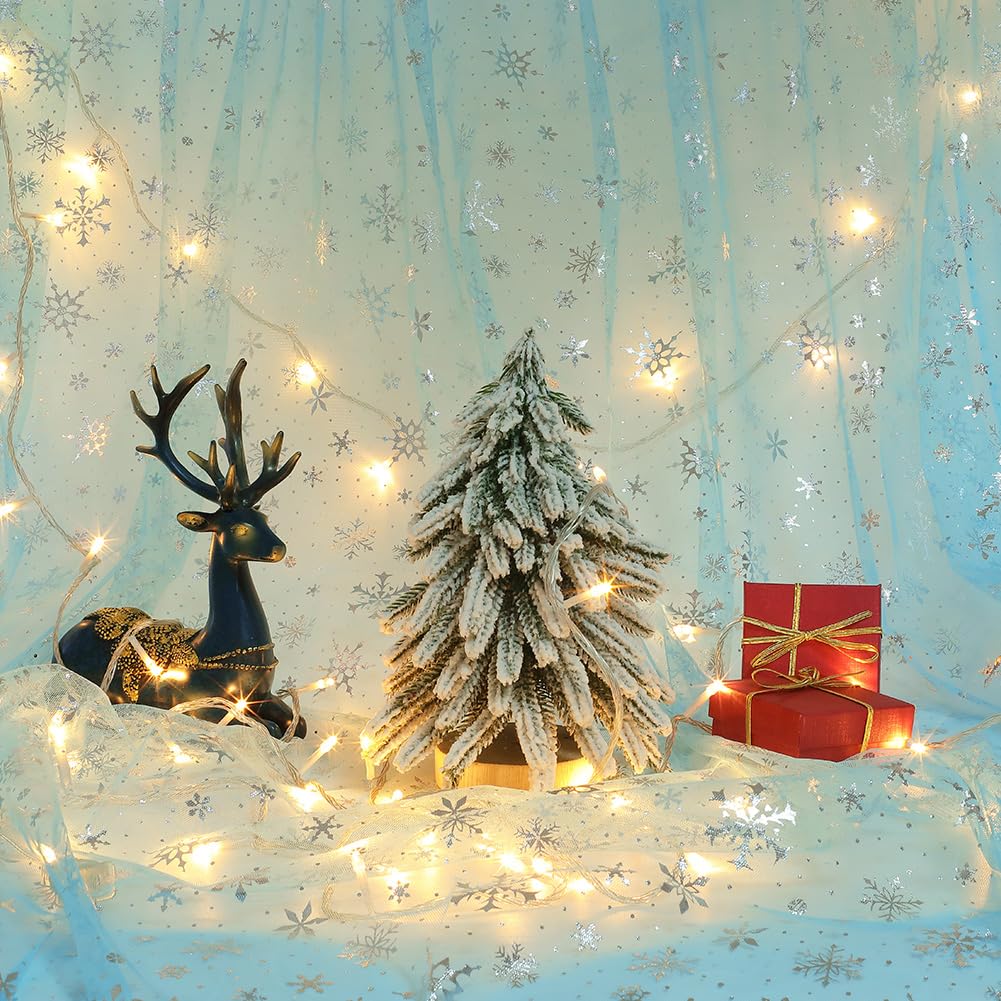 GORGECRAFT Organza-Stoff Mit Schneeflocken, 2,7m X 1,7m – Glänzender Tüll Für Weihnachtsdeko, Hochzeit, Geschenke