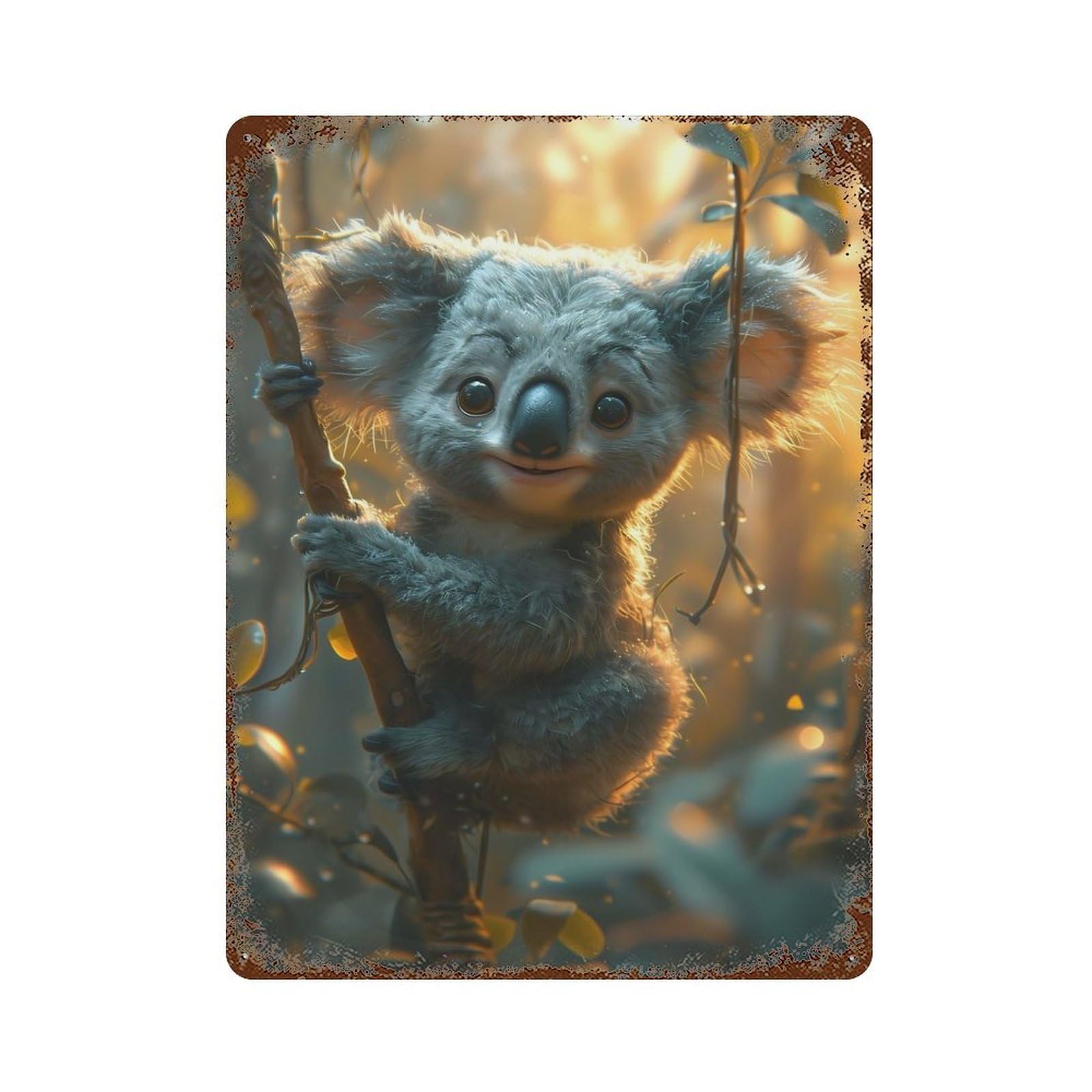 Distressed Metal Wall Sign A Cute Cartoon Koala 15.7"x11.8", Vintage Wall Decor for Garage, Bar And Workshop Decor