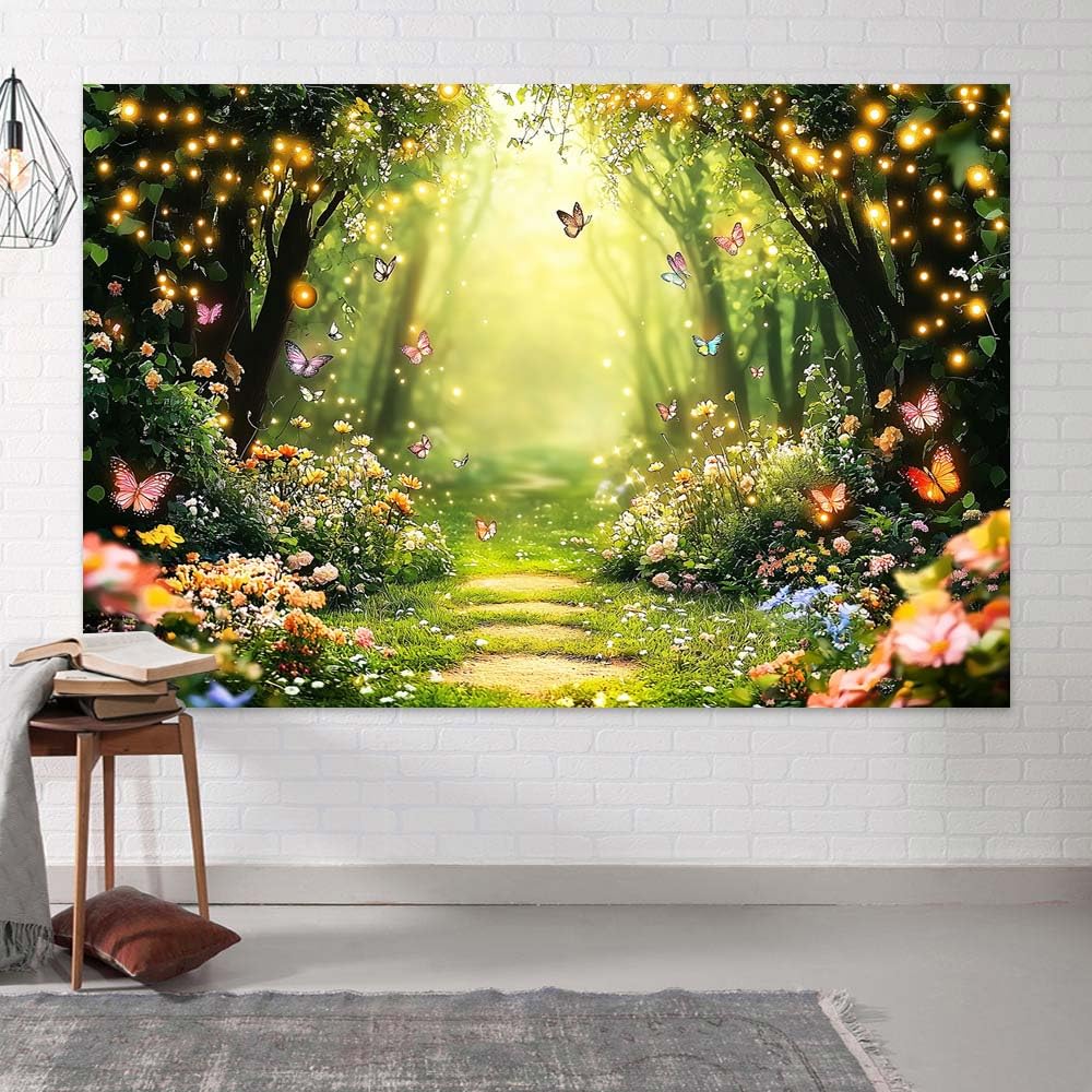 ZTHMOE Fabric 7x5ft Enchanted Forest Photography Backdrop Fairy Garden Background Kids Girl Magic Wonderland Party Decoration Spring Photo Booth Props - View #2