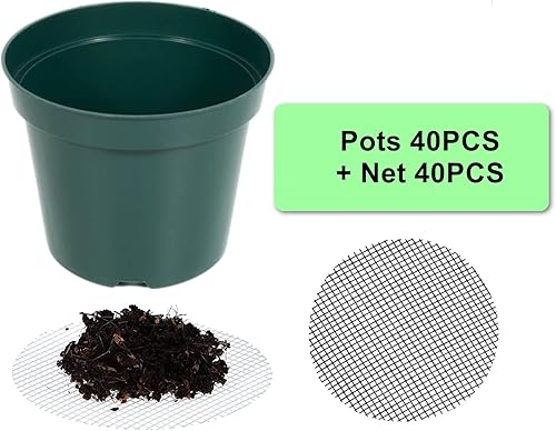 Vista 3 de Paquete de 40 macetas de plástico de 4 pulgadas con almohadilla de malla, macetas de plástico grueso y resistente con agujeros de drenaje para Verde