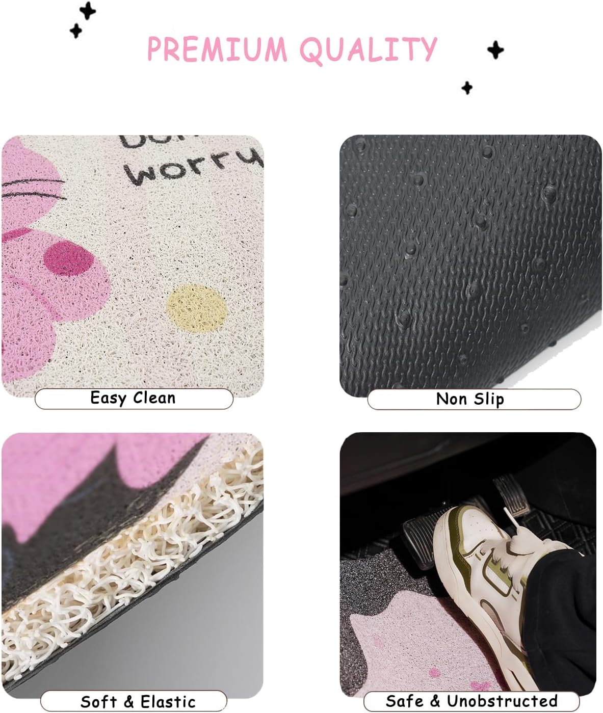 Cute cat Pattern Carpet Car Floor Mats, Car Accessories for Women with Cute Bowknot cat, Non-Slip Front Rear Floor Mats for Cars Universal Fit for Cars Trucks SUVs (Two Cat)