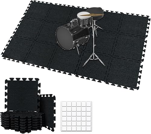 Miniatura 10 de TroyStudio Alfombrillas de Suelo Entrelazadas Gruesas que Absorben el Sonido, 24 Piezas de 11 x 11 x 0.32 pulgadas, Alfombra de Piano de Alta Negro,