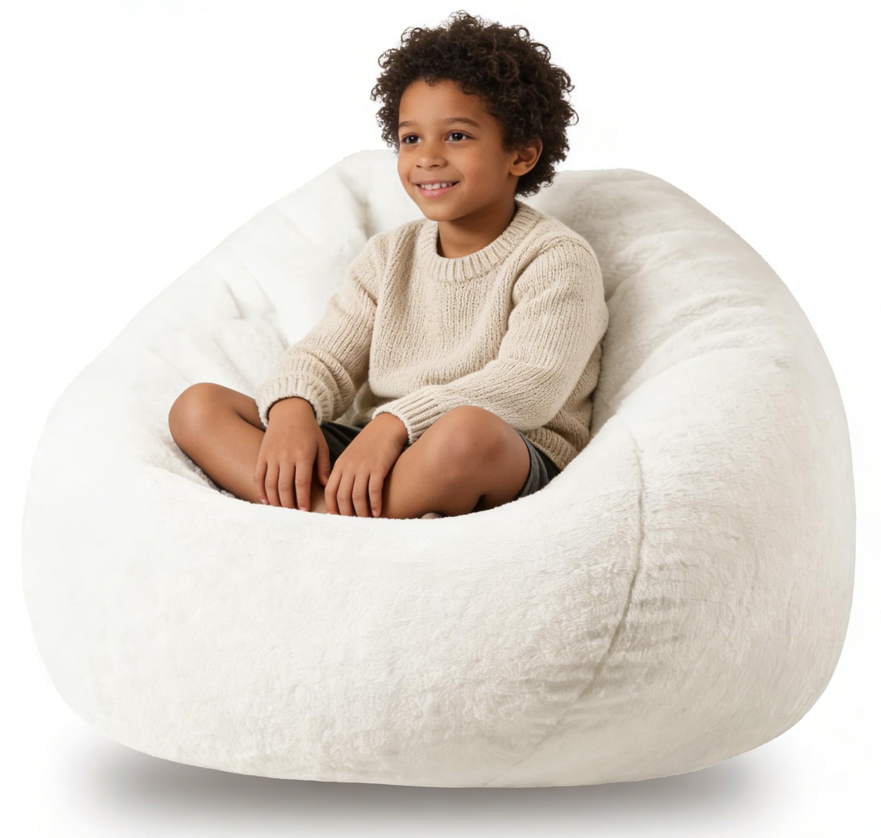 ENBAOHUI 3FT Faux Fur Comfy Memory Foam Bean Bag Chairs for Kids or Babies with Filling Bean Bag Sofa with Handle Super Soft Washable Faux Fur Fabric