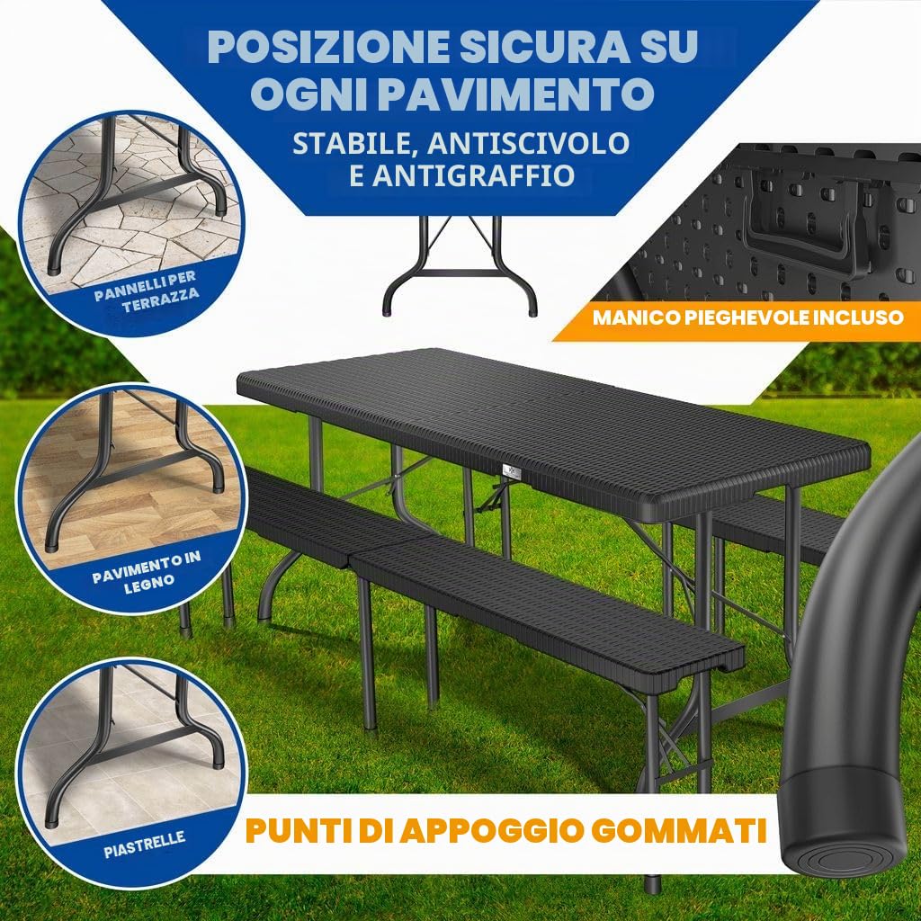 KESSER® Tavolo da buffet Tavolo pieghevole in plastica, 180x75 cm di rattan tavolo da campeggio tavolo per feste tavolo pieghevole tavolo da giardino, terrazza e balcone, Antracite