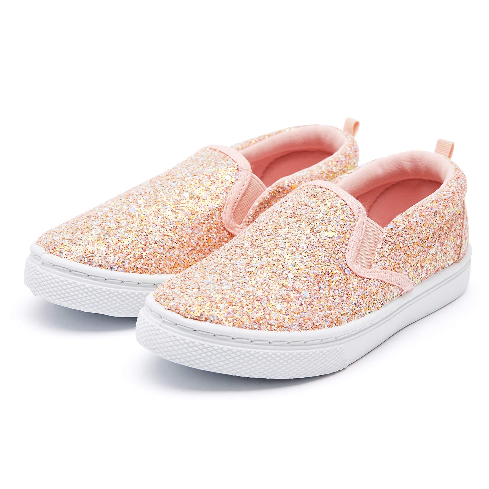 K KomForme Toddler Sneakers – Cartoon Dual Hook & Loop Baby Canvas Shoes (Size 10, Pink Rainbow)