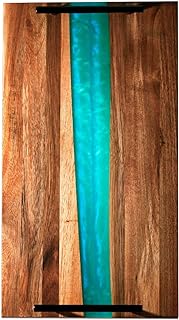Comfify Visually Stunning Celeste Blue Resin + Acacia Wood Serving Board with Handles - 16x9 Serving Tray for Food, Breakfast in Bed, Coffee Table, Decor, Organization, Snacks, Patio, Lap Tray