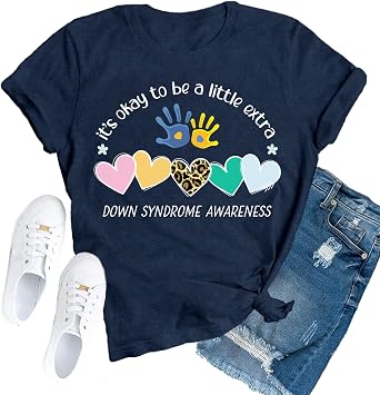 Down Syndrome Awareness Shirts for Women World Down Syndrome Day Tshirt Love Hearts Tee Top