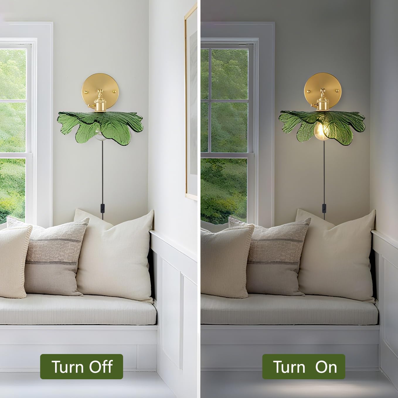 E27 Wandleuchte Innen Dimmbar Wandlampe mit Schalter 180° Drehung Wandlampe Vintage Höhenverstellbar Grüne Glas Nachttischlampe mit Stecker für Schlafzimmer Flur Küche Wandbeleuchtung