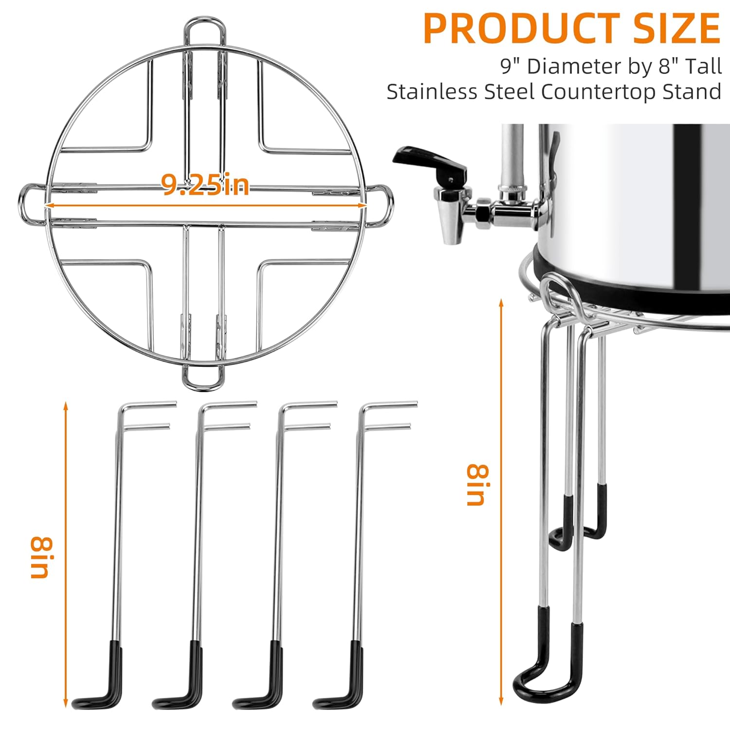 Extra Tall 8" Stainless Steel Gravity-fed Water Filter Stand with Rubber Non-Slip Feet - 9" Diameter, Compatible with Most Medium Size Gravity-fed Water Systems