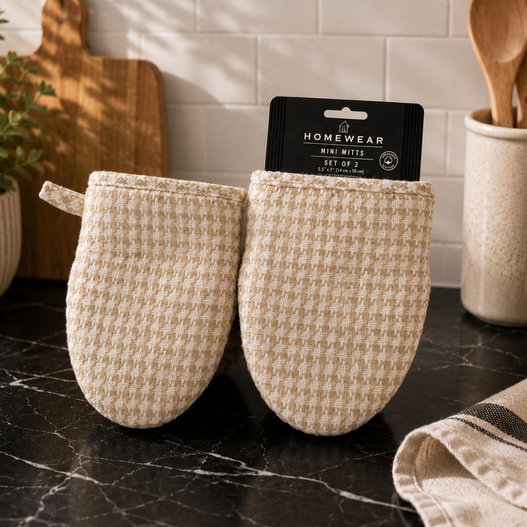 Houndstooth - Juego de 2 manoplas de silicona para horno, resistentes al calor, antideslizantes, almohadillas calientes acolchadas para cocinar y hornear, naturales, 5.5 x 7 pulgadas, uso