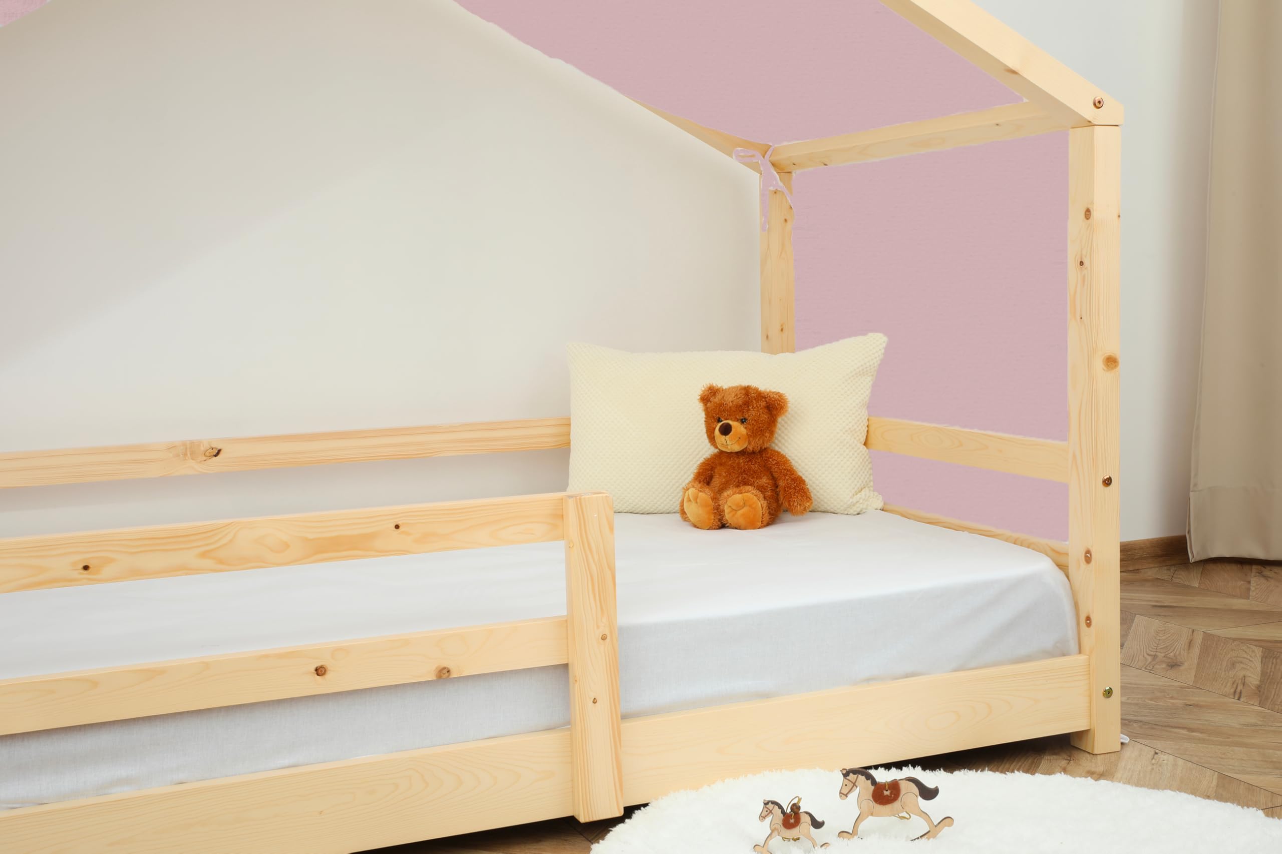 Lovely Hippo Toile De Lit Cabane 100% Coton - Ciel De Lit Montessori Pour Lits 80x160, 90x190, 90x200 Cm (Pétale/Or)
