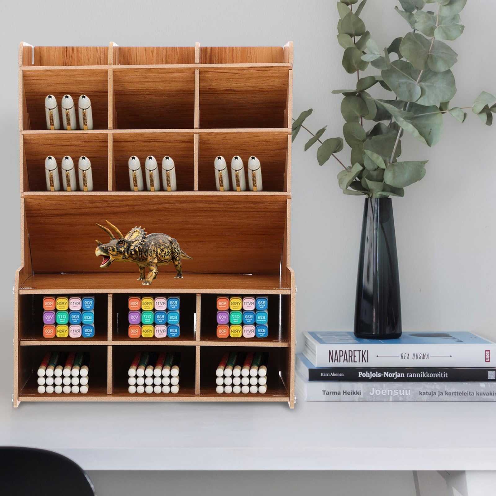 Caja Organizadora Diseño Simple y Limpio para Bolígrafos y Papelería de Madera Resistente y Ligera Adecuado para Escritorio y Oficina