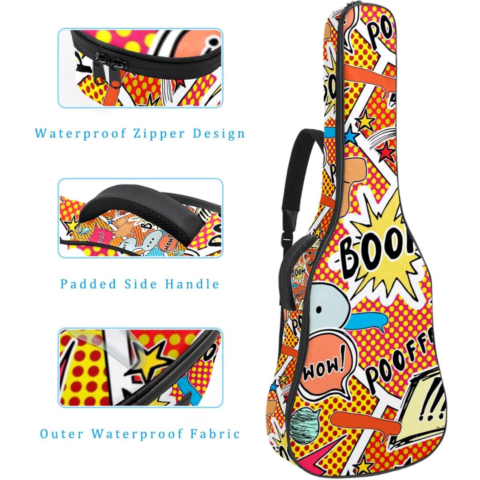 Torba na gitarę akustyczną Wodoodporny plecak na gitary Gruby miękki wyściełany tekst Sztuka Klasyczna obudowa na gitarę, wielobarwny, 42.9x16.9x4.7 in, Organizer do torby